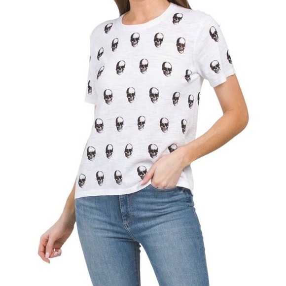Skull Cashmere Tops - Skull Cashmere Skull Print Linen Tee NWT